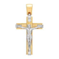 Men's Crucifix Charm In 14K White & Yellow Gold