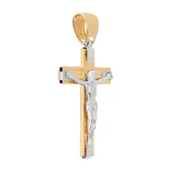 Men's Crucifix Charm In 14K White & Yellow Gold