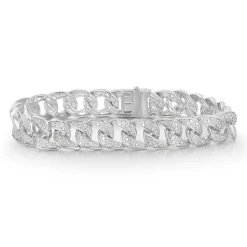Men's Cuban Link Bracelet With Diamond In Sterling Silver, 8.5" (1 Ct. Tw.)