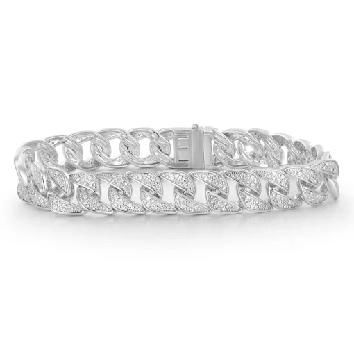 Men's Cuban Link Bracelet With Diamond In Sterling Silver, 8.5" (1 Ct. Tw.)