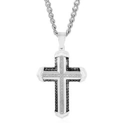 Men's Diamond & Black Ion-Plated Cross Necklace In Stainless Steel (1/4 Ct. Tw.)