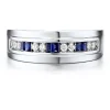 Men's Diamond & Blue Sapphire Ring In 10K White Gold