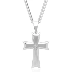 Men's Diamond Accent Cross Pendant In Stainless Steel
