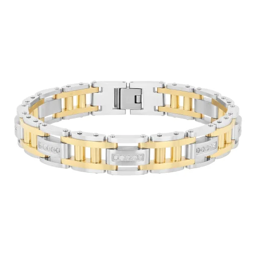 Men's Diamond Bracelet In Stainless Steel And Yellow Ion-Plated Stainless Steel, 8.5" (1/2 Ct. Tw.)