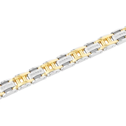 Men's Diamond Bracelet In Stainless Steel And Yellow Ion-Plated Stainless Steel, 8.5" (1/2 Ct. Tw.)