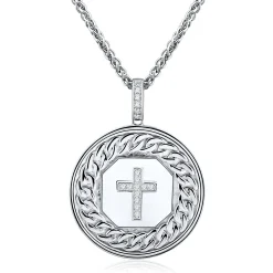 Men's Diamond Cross Medallion Pendant In Sterling Silver, 22" (1/7 Ct. Tw.)