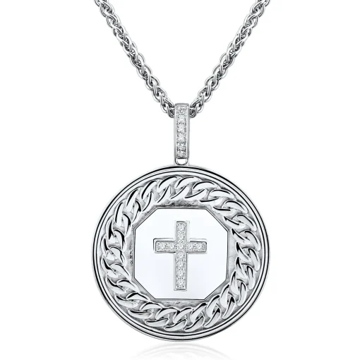 Men's Diamond Cross Medallion Pendant In Sterling Silver, 22" (1/7 Ct. Tw.)