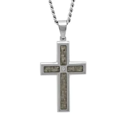 Men's Diamond Cross Pendant In Stainless Steel & Carbon Fiber