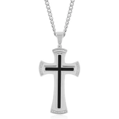 Men's Diamond Cross Pendant With Black Resin In Stainless Steel (1/8 Ct. Tw.)