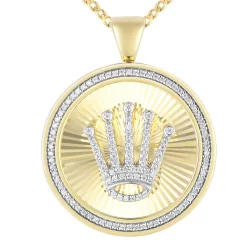 Men's Diamond Crown Medallion Pendant In 10K Yellow Gold, 22" (3/8 Ct. Tw.)