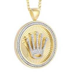 Men's Diamond Crown Medallion Pendant In 10K Yellow Gold, 22" (3/8 Ct. Tw.)