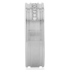 Men's Diamond Ring In Stainless Steel, 7Mm (1/7 Ct. Tw.)