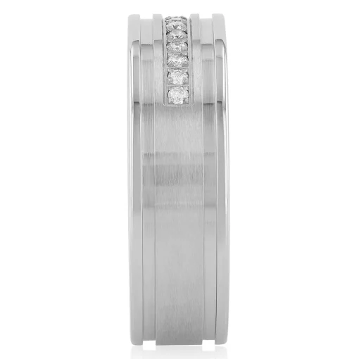 Men's Diamond Ring In Stainless Steel, 7Mm (1/7 Ct. Tw.)