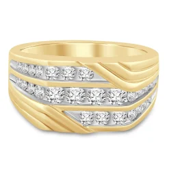 Men's Diamond Three-Row Band In 10K Yellow Gold (1 Ct. Tw.)