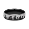 Men's Engraved Wedding Band With Tree Pattern In Black Titanium, 6.5Mm