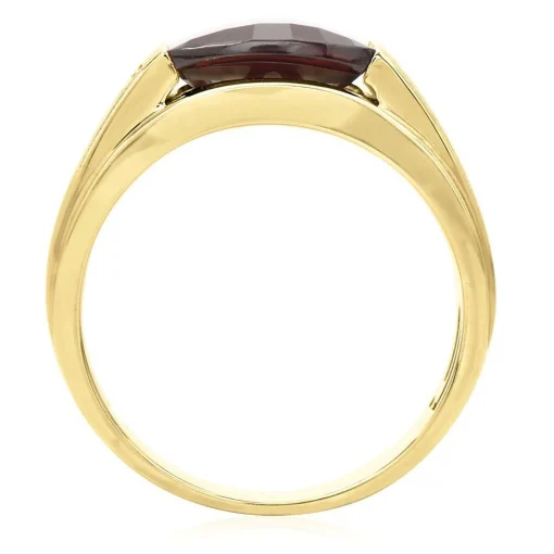 Men's Garnet & Diamond Ring In 10K Yellow Gold