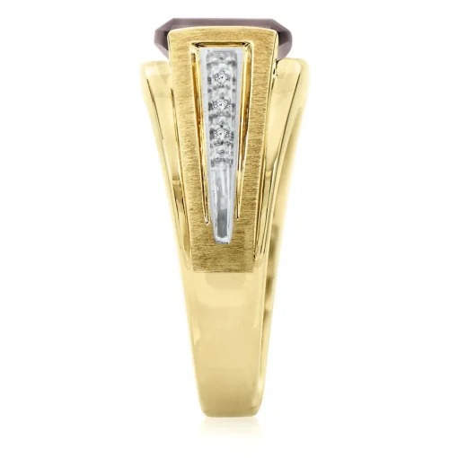 Men's Garnet & Diamond Ring In 10K Yellow Gold