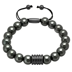 Men's Grey Hematite Beaded Bolo Bracelet In Stainless Steel