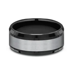 Men's Grey Titanium Center Band In Black Tantalum, 8Mm