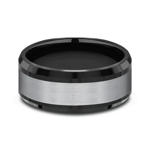 Men's Grey Titanium Center Band In Black Tantalum, 8Mm