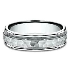 Men's Hammer Finish Band In 10K White Gold, 6Mm
