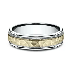 Men's Hammered Milgrain Wedding Band In 10K White & Yellow Gold, 6Mm