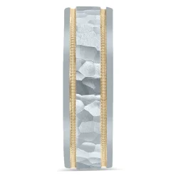 Men's Hammered Milgrain Wedding Band In 10K White & Yellow Gold, 7Mm