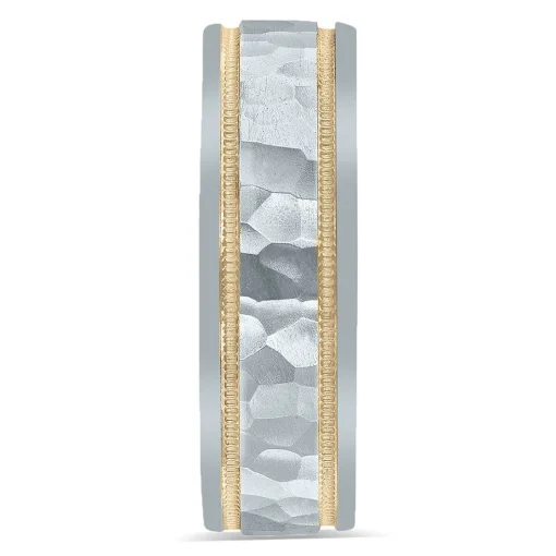 Men's Hammered Milgrain Wedding Band In 10K White & Yellow Gold, 7Mm