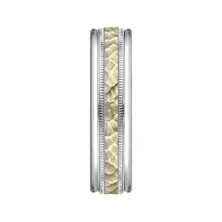 Men's Hammered Milgrain Wedding Band In 10K White & Yellow Gold, 6Mm