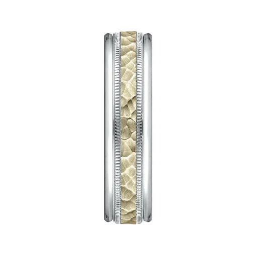 Men's Hammered Milgrain Wedding Band In 10K White & Yellow Gold, 6Mm
