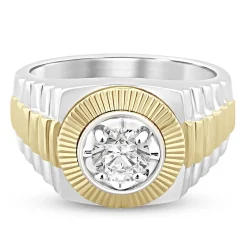Men's Lab Grown Diamond Solitaire Band In 10K White & Yellow Gold (3/4 Carat)