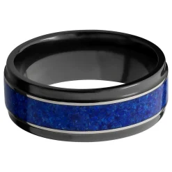 Men's Lapis Inlay Band In Black Zirconium, 8Mm