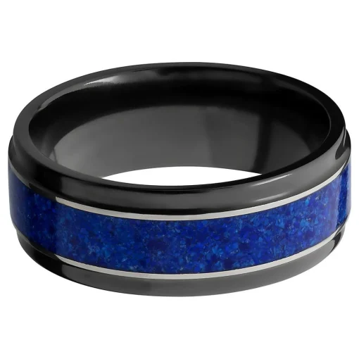 Men's Lapis Inlay Band In Black Zirconium, 8Mm