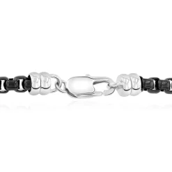 Men's Link Box Chain In Black Ion-Plated Stainless Steel, 24"