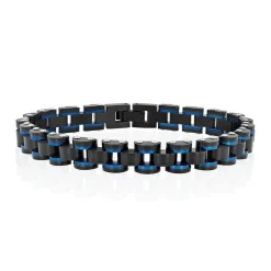 Men's Link Bracelet In Blue & Black Ion-Plated Stainless Steel