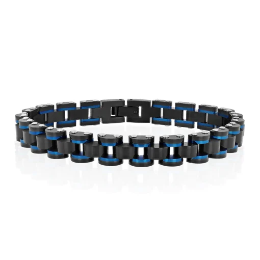 Men's Link Bracelet In Blue & Black Ion-Plated Stainless Steel