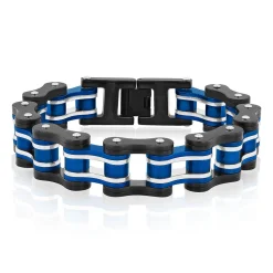 Men's Link Bracelet In Blue & Black Ion-Plated Stainless Steel