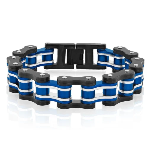 Men's Link Bracelet In Blue & Black Ion-Plated Stainless Steel