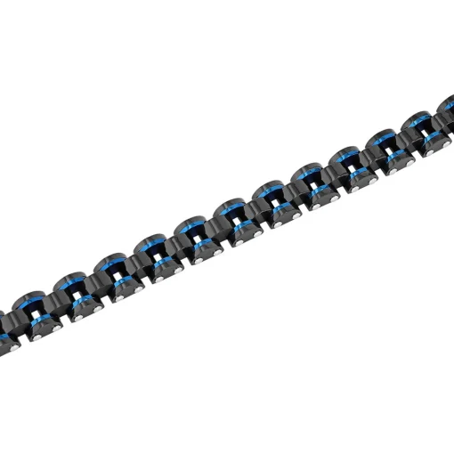 Men's Link Bracelet In Blue & Black Ion-Plated Stainless Steel