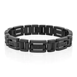 Men's Link Bracelet With Black Diamonds In Black Ion-Plated Stainless Steel (1/7 Ct. Tw.)