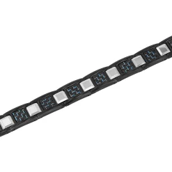 Men's Link Bracelet With Blue Carbon Fiber In Black Ion-Plated Stainless Steel