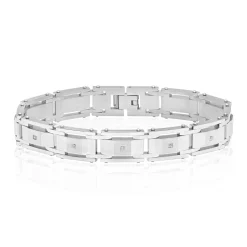 Men's Link Bracelet With Diamond Accents In Stainless Steel