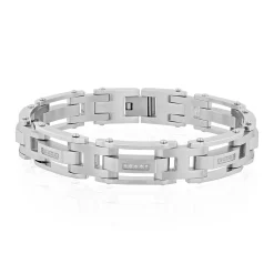 Men's Link Bracelet With Diamond Inlays In Stainless Steel (1/7 Ct. Tw.)