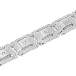 Men's Link Bracelet With Diamond Accents In Stainless Steel
