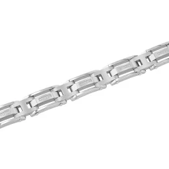 Men's Link Bracelet With Diamond Inlays In Stainless Steel (1/7 Ct. Tw.)