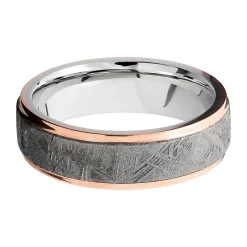 Men's Meteorite Wedding Band With 14K Rose Gold In Cobalt, 7Mm