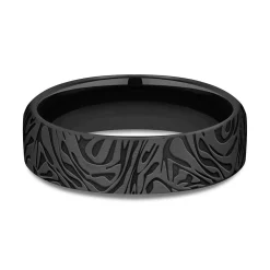 Men's Mokume Pattern Band In Black Titanium, 6.5Mm