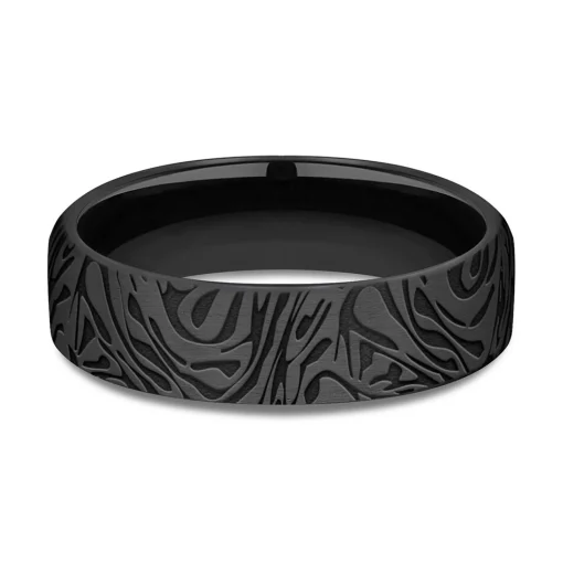 Men's Mokume Pattern Band In Black Titanium, 6.5Mm