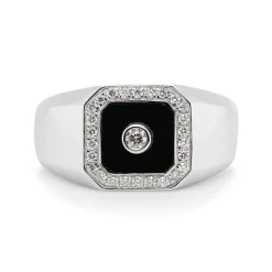 Men's Onyx And Diamond Ring In Sterling Silver (1/3 Ct. Tw.)