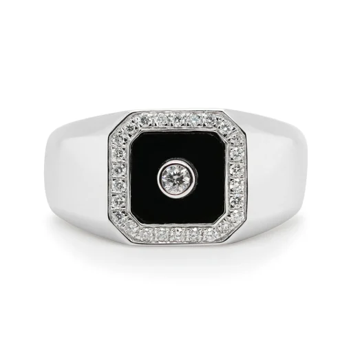 Men's Onyx And Diamond Ring In Sterling Silver (1/3 Ct. Tw.)